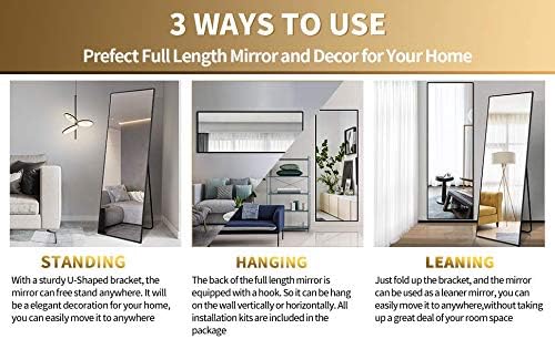 Full Length Mirror, Standing Hanging or Leaning Against Wall Floor Mirrors Body Dressing Wall-Mounted with Aluminum Alloy Thin Frame