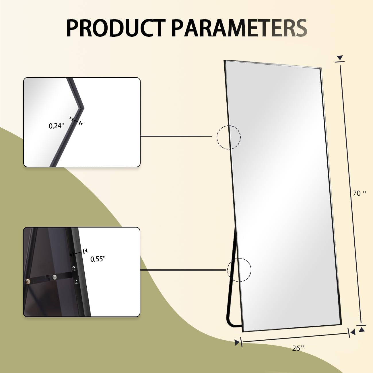 Full Length Mirror, Standing Hanging or Leaning Against Wall Floor Mirrors Body Dressing Wall-Mounted for Living Room, Bedroom with Aluminum Alloy Thin Frame