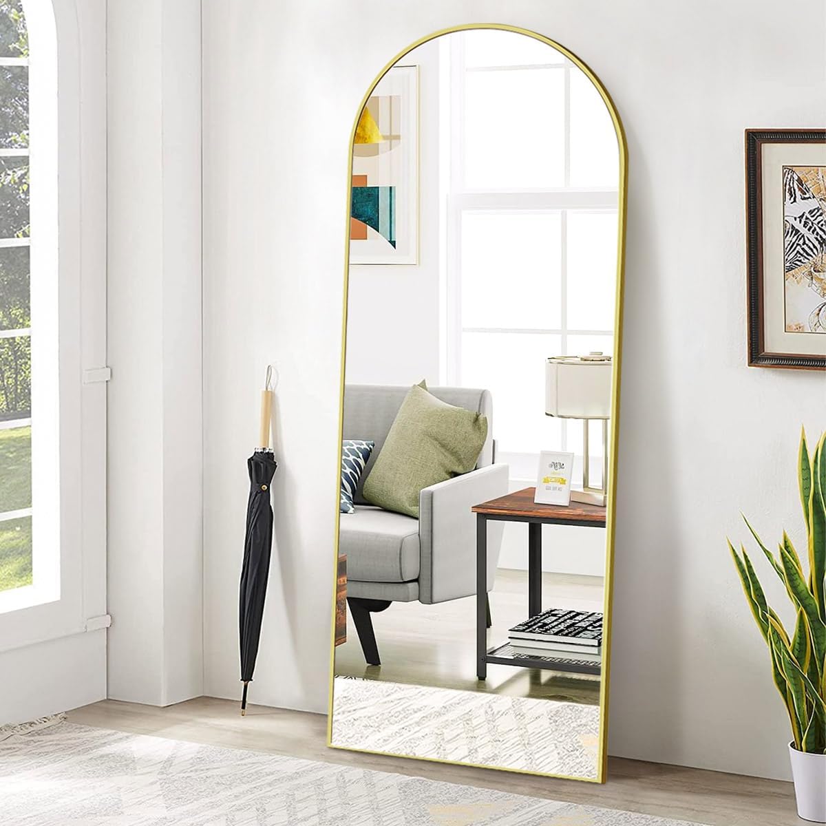 Arch Floor Mirror, Full Length Mirror Wall Mirror Hanging or Leaning Arched-Top Full Body Mirror with Stand for Bedroom, Dressing Room