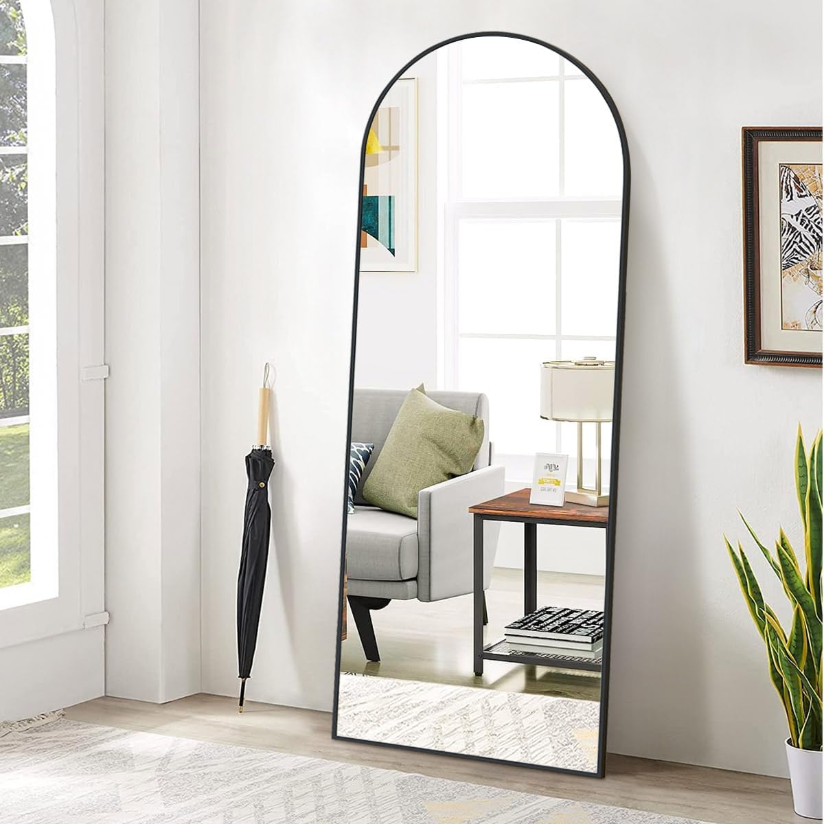 Arch Floor Mirror, Full Length Mirror Wall Mirror Hanging or Leaning Arched-Top Full Body Mirror with Stand for Bedroom, Dressing Room