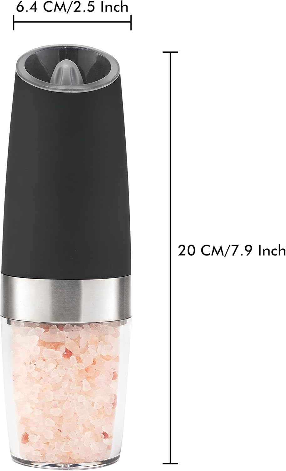 Gravity Electric Salt and Pepper Grinder Mill with Blue LED Light. One Handed Operation, Battery Powered Automatic Pepper Mill with Spoon, Cleaning and Dust Brush, Adjustable Coarseness