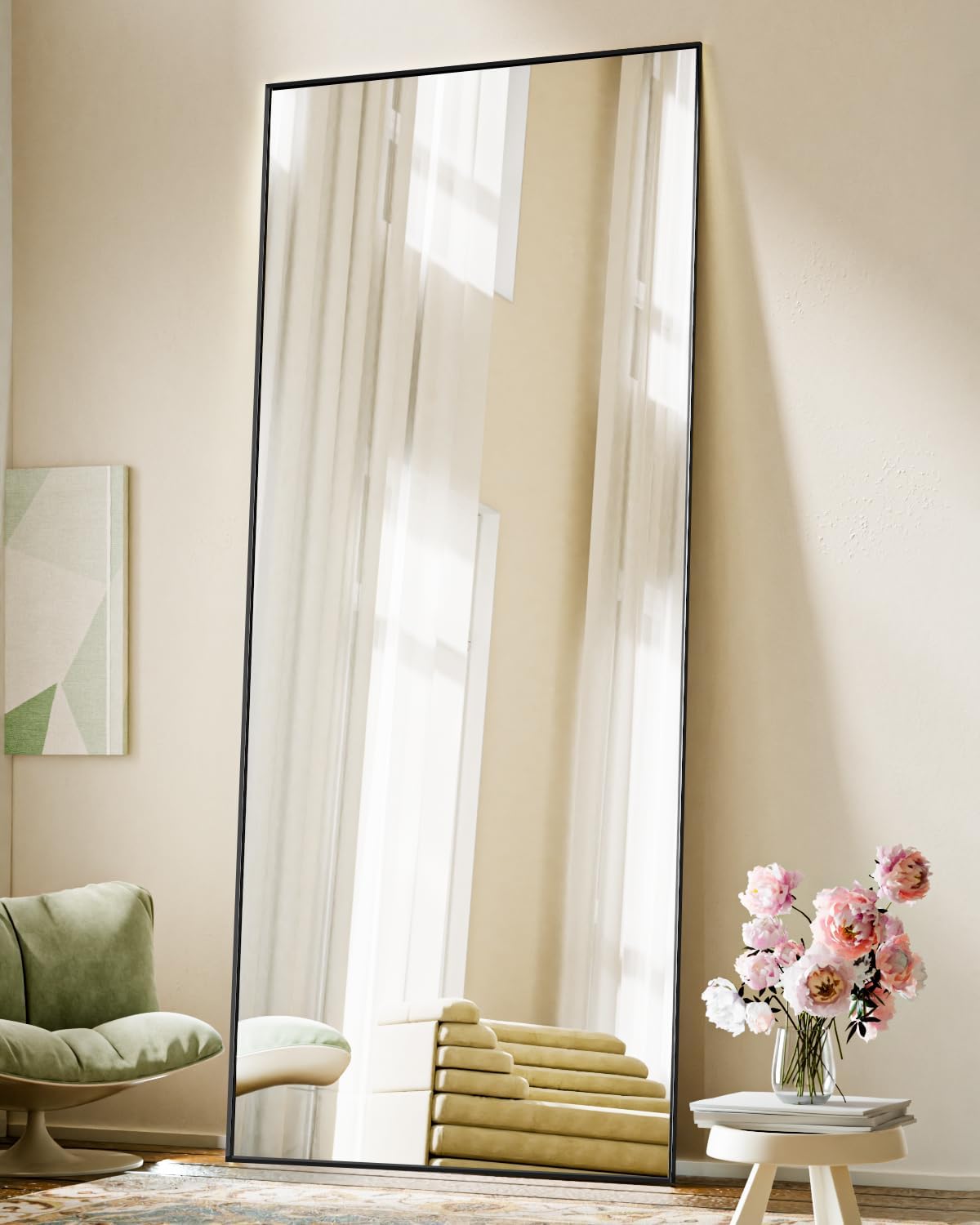 Full Length Mirror, Standing Hanging or Leaning Against Wall Floor Mirrors Body Dressing Wall-Mounted for Living Room, Bedroom with Aluminum Alloy Thin Frame
