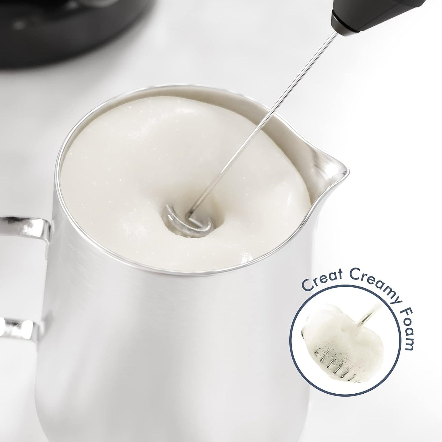 Powerful Milk Frother Mini Handheld Foam Maker for Coffee Whisk Drink , Cappuccino, Latte, Matcha, Hot Chocolate, No Stand Black