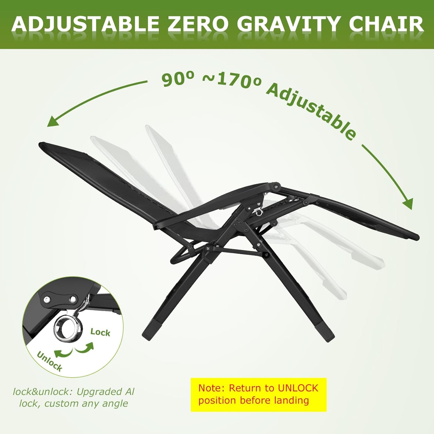 Zero Gravity Chair, Reclining Camping Lounge Chair w/Removable Cushion, Upgraded Lock and Cup Holder, Reclining Patio Chairs Folding Recliner for Indoor and Outdoor