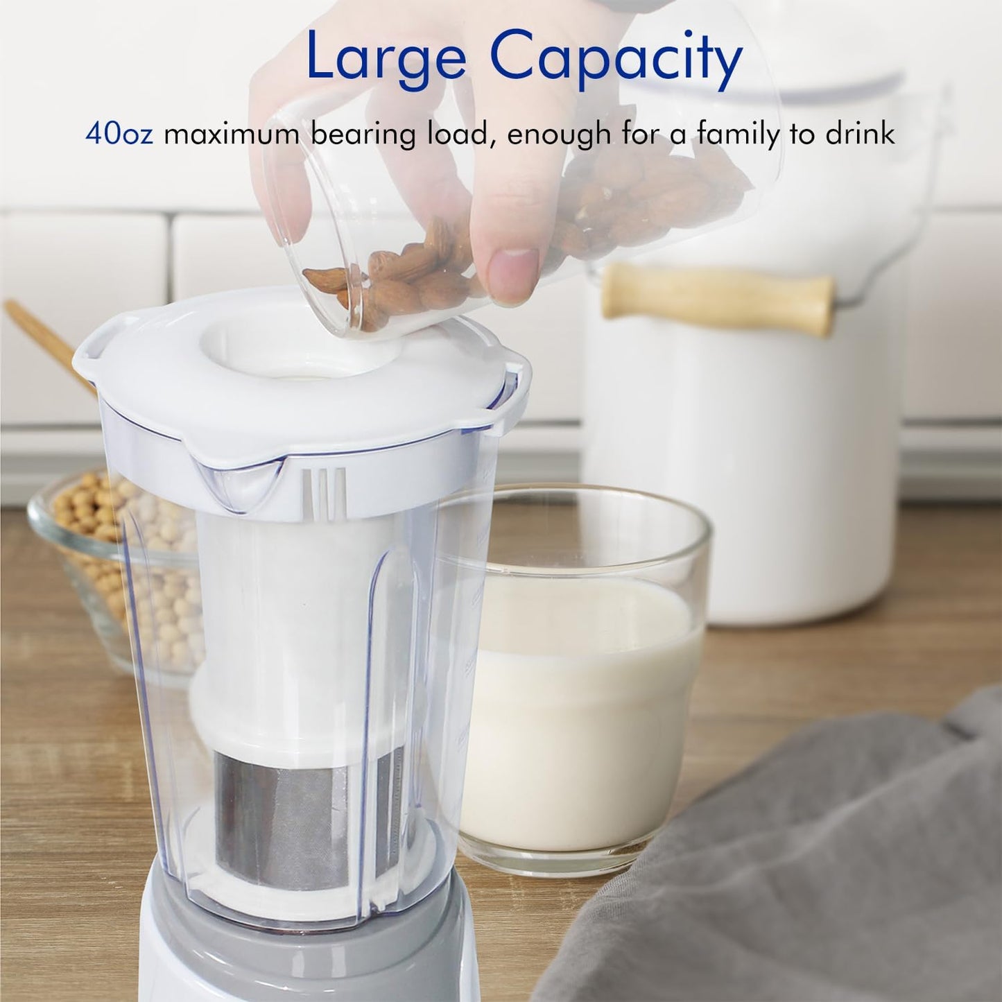 40oz Nut Milk Maker, Filterless Milk Machine with 8 Stainless Steel Blades - Multi-Function Plant-Based Milk Maker and Dairy-Free Beverages