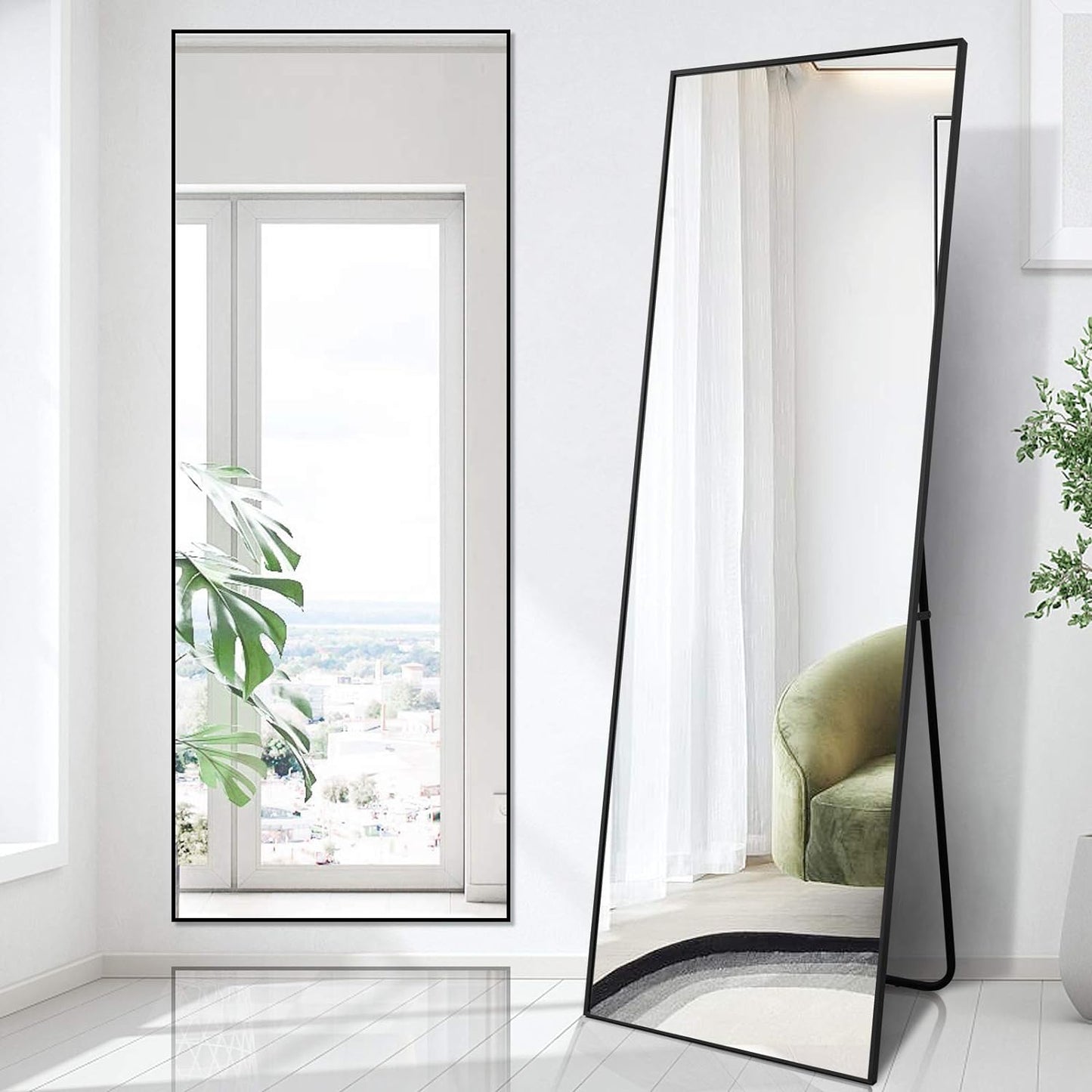 Full Length Mirror, Standing Hanging or Leaning Against Wall Floor Mirrors Body Dressing Wall-Mounted with Aluminum Alloy Thin Frame
