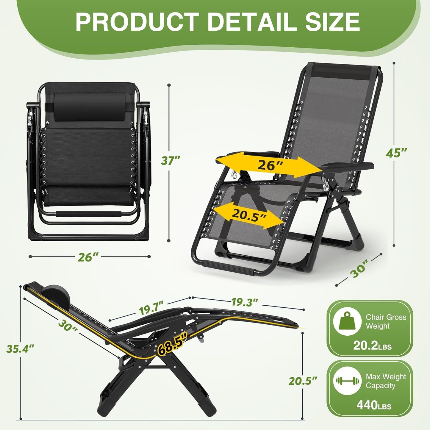 Zero Gravity Chair, Reclining Camping Lounge Chair w/Removable Cushion, Upgraded Lock and Cup Holder, Reclining Patio Chairs Folding Recliner for Indoor and Outdoor