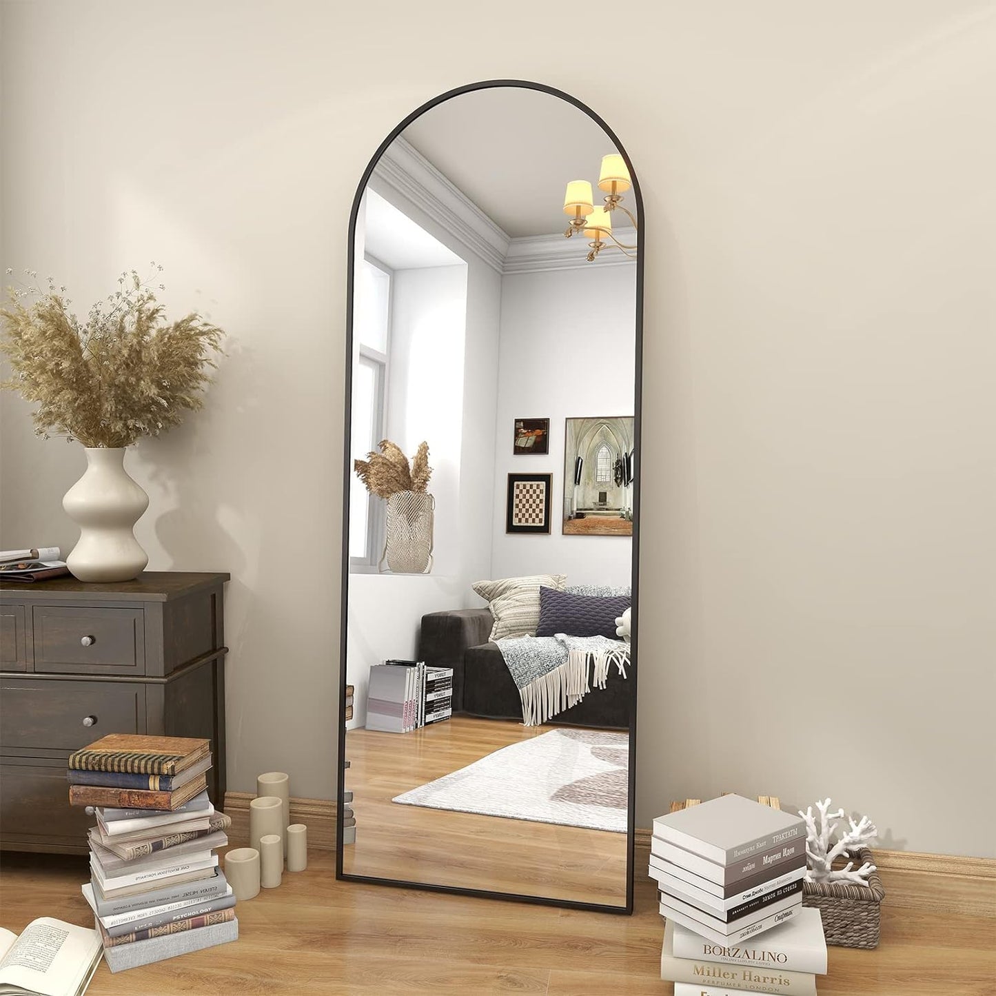 Arch Floor Mirror, Full Length Mirror Wall Mirror Hanging or Leaning Arched-Top Full Body Mirror with Stand for Bedroom, Dressing Room