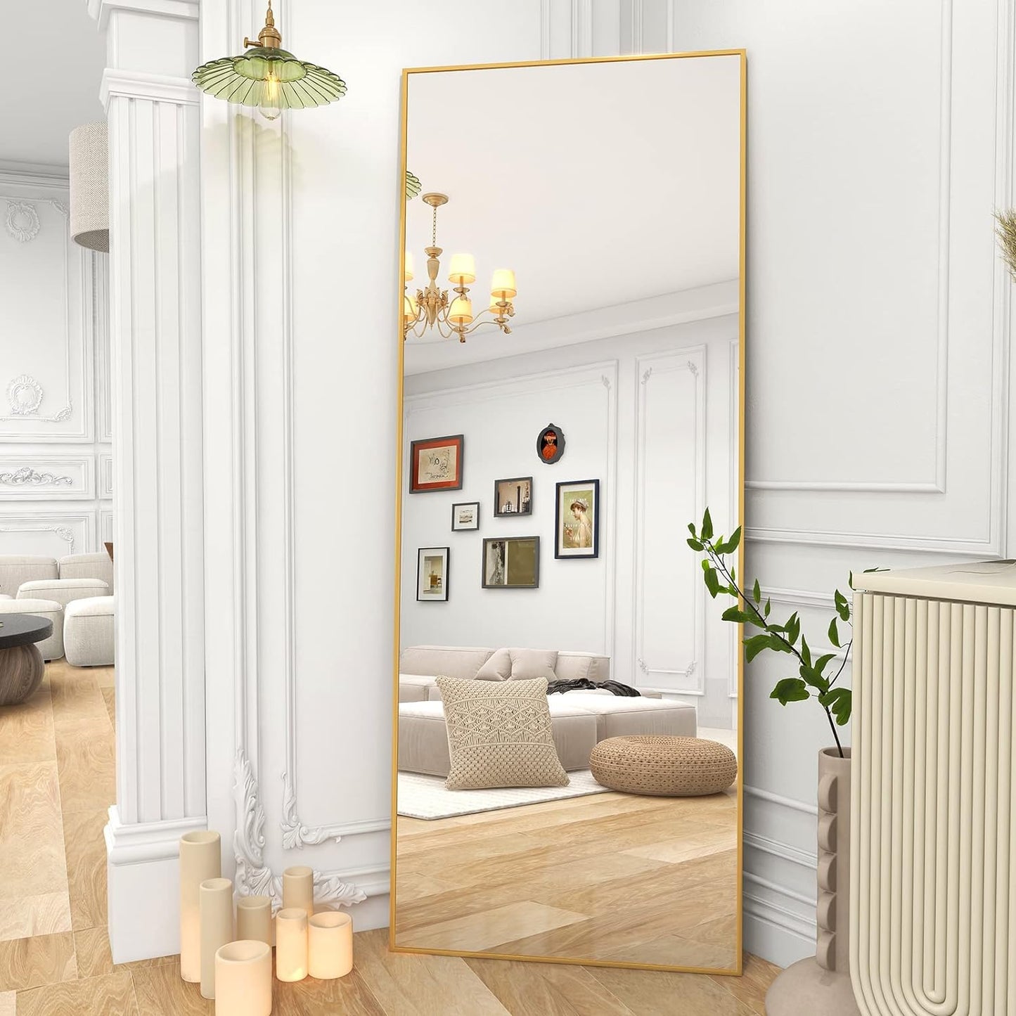 Full Length Mirror, Standing Hanging or Leaning Against Wall Floor Mirrors Body Dressing Wall-Mounted with Aluminum Alloy Thin Frame