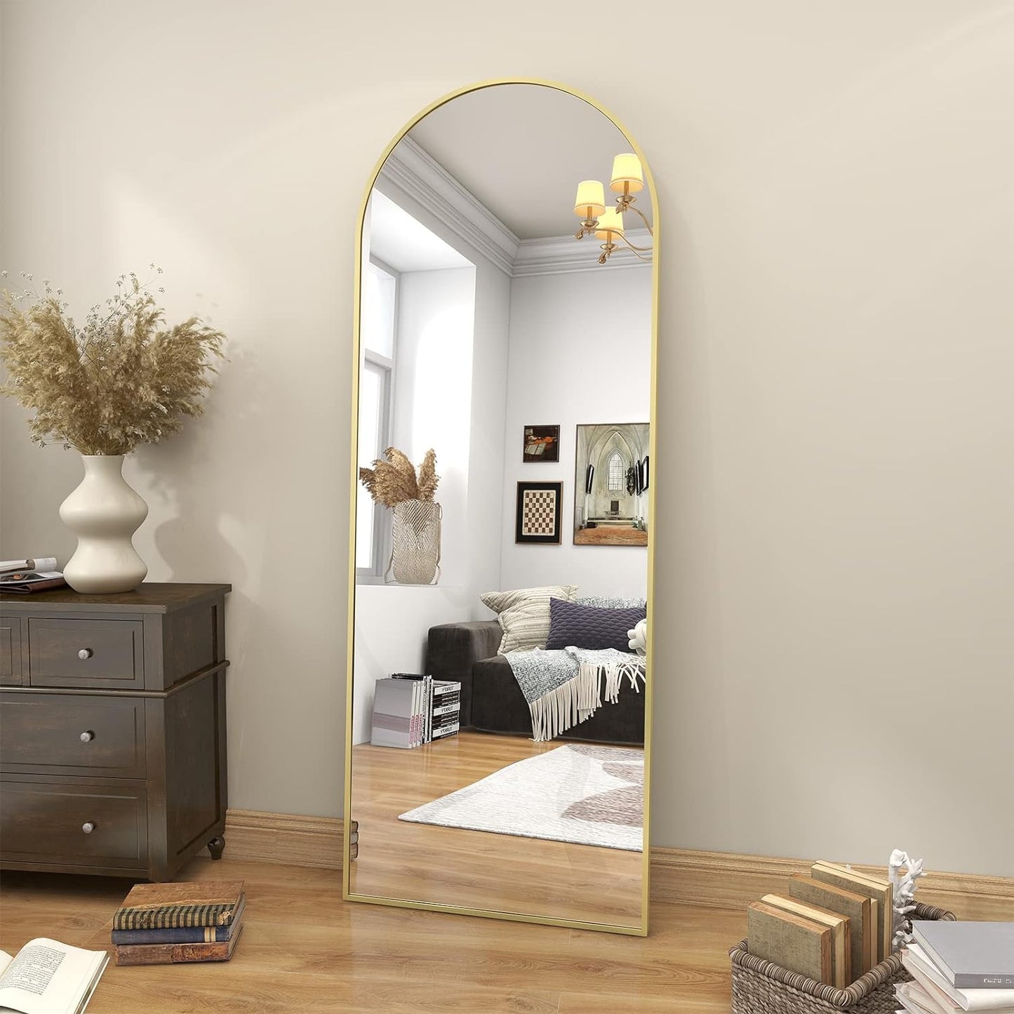 Arch Floor Mirror, Full Length Mirror Wall Mirror Hanging or Leaning Arched-Top Full Body Mirror with Stand for Bedroom, Dressing Room