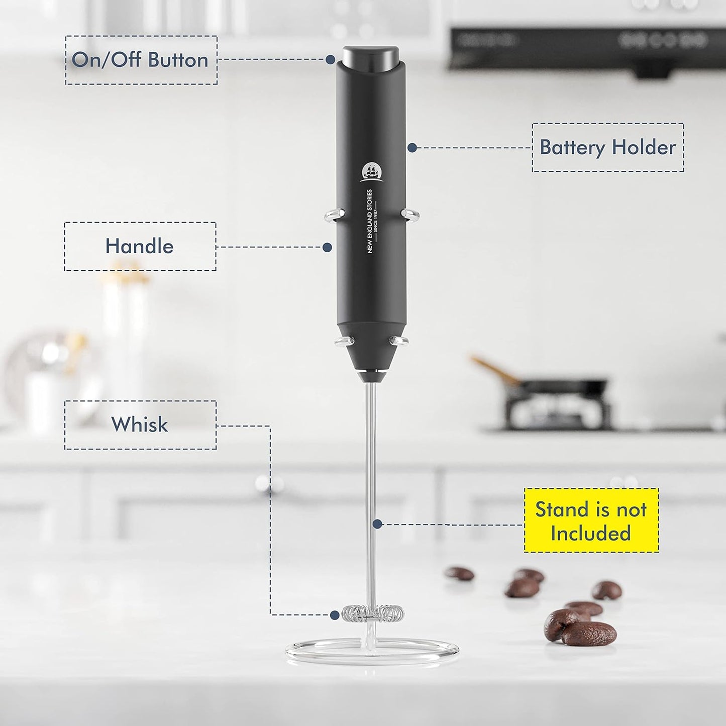 Powerful Milk Frother Mini Handheld Foam Maker for Coffee Whisk Drink , Cappuccino, Latte, Matcha, Hot Chocolate, No Stand Black