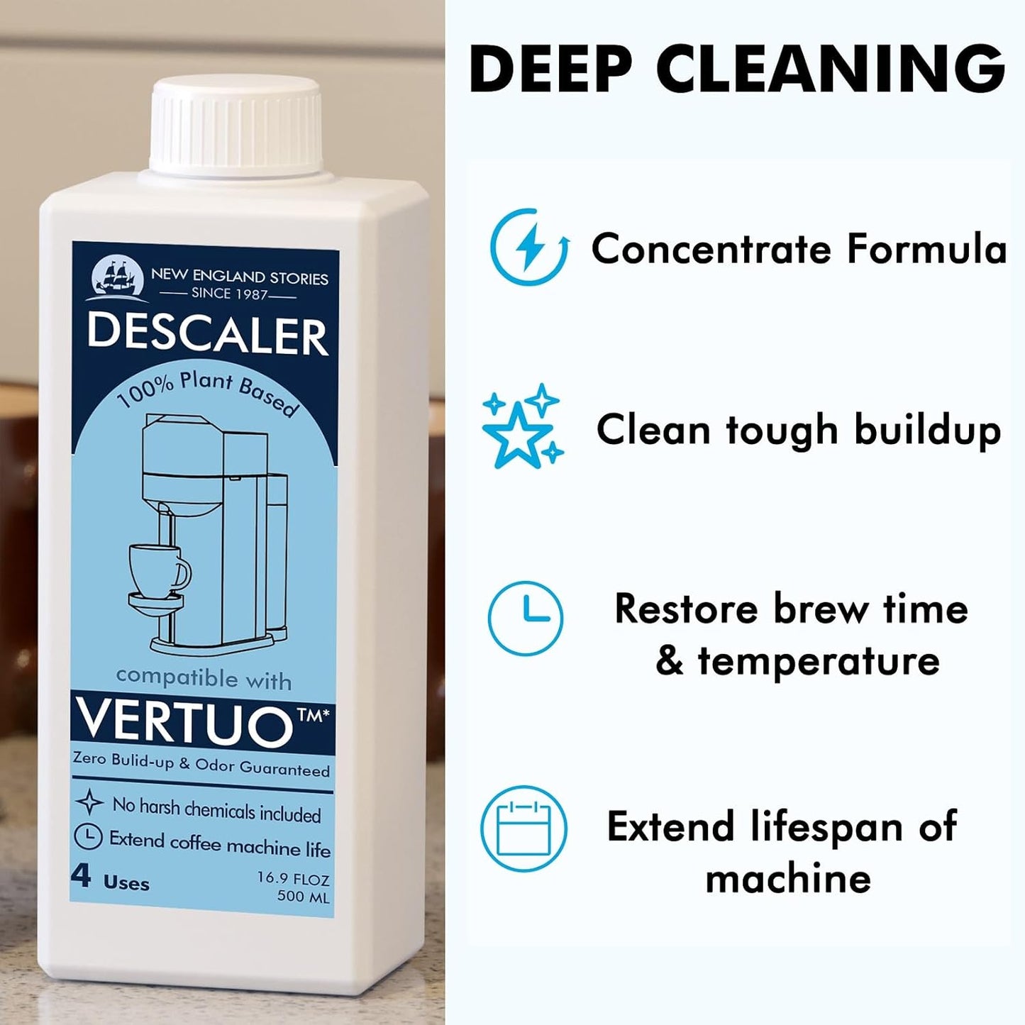 Nespresso-Compatible Descaling Solution – 2 Bottles, 8 Uses – Works with All Models for Deep Coffee Machine Cleaning