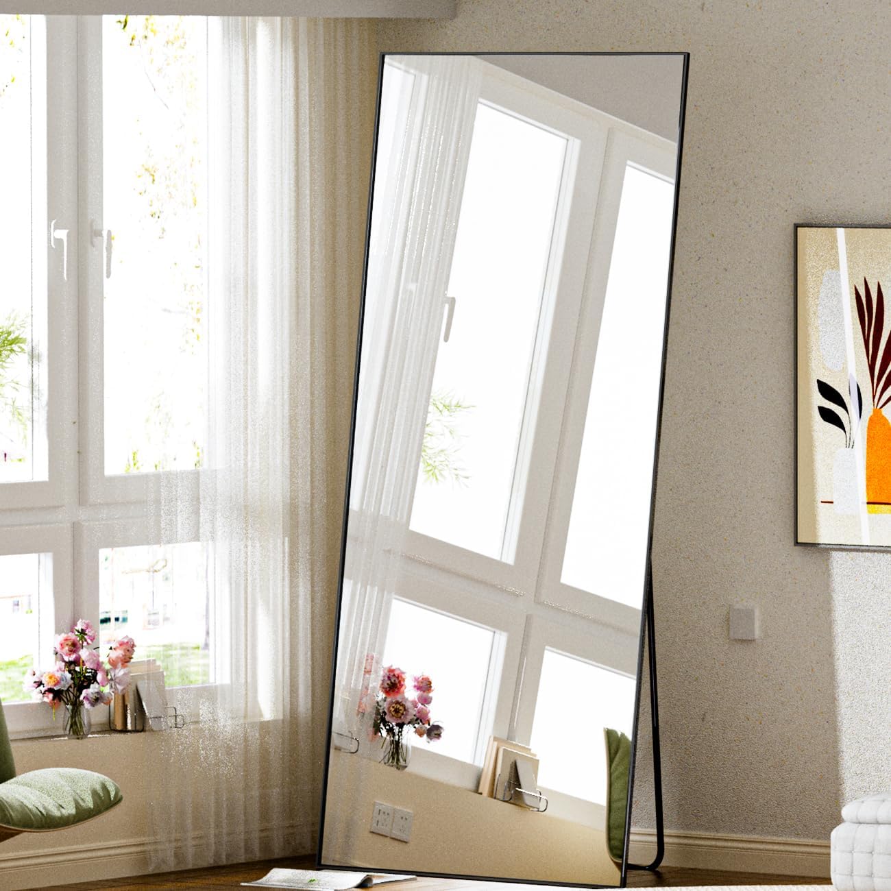 Full Length Mirror, Standing Hanging or Leaning Against Wall Floor Mirrors Body Dressing Wall-Mounted for Living Room, Bedroom with Aluminum Alloy Thin Frame