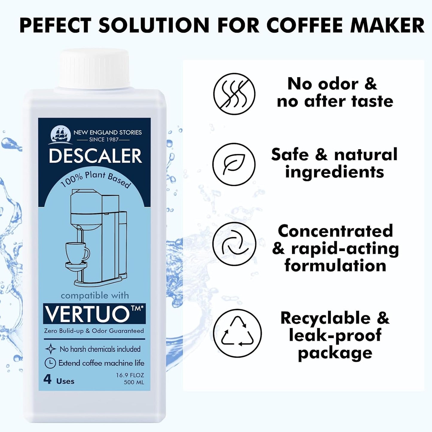 Nespresso-Compatible Descaling Solution – 2 Bottles, 8 Uses – Works with All Models for Deep Coffee Machine Cleaning