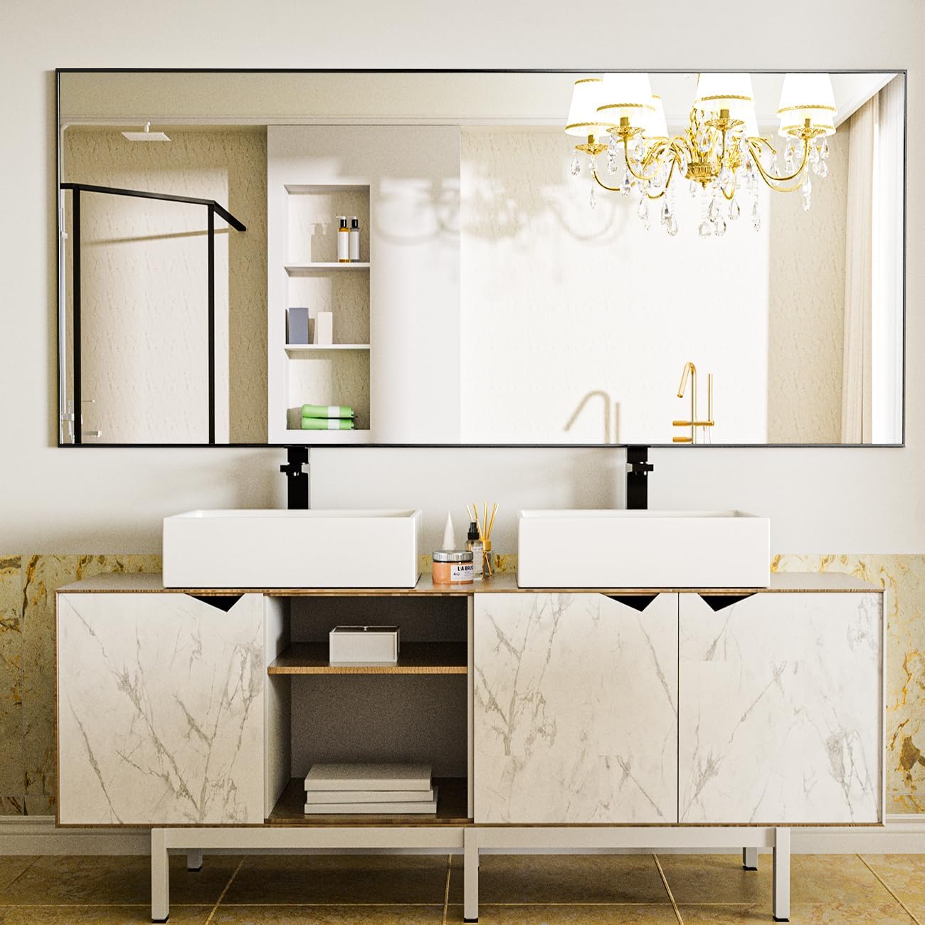 Full Length Mirror, Standing Hanging or Leaning Against Wall Floor Mirrors Body Dressing Wall-Mounted for Living Room, Bedroom with Aluminum Alloy Thin Frame
