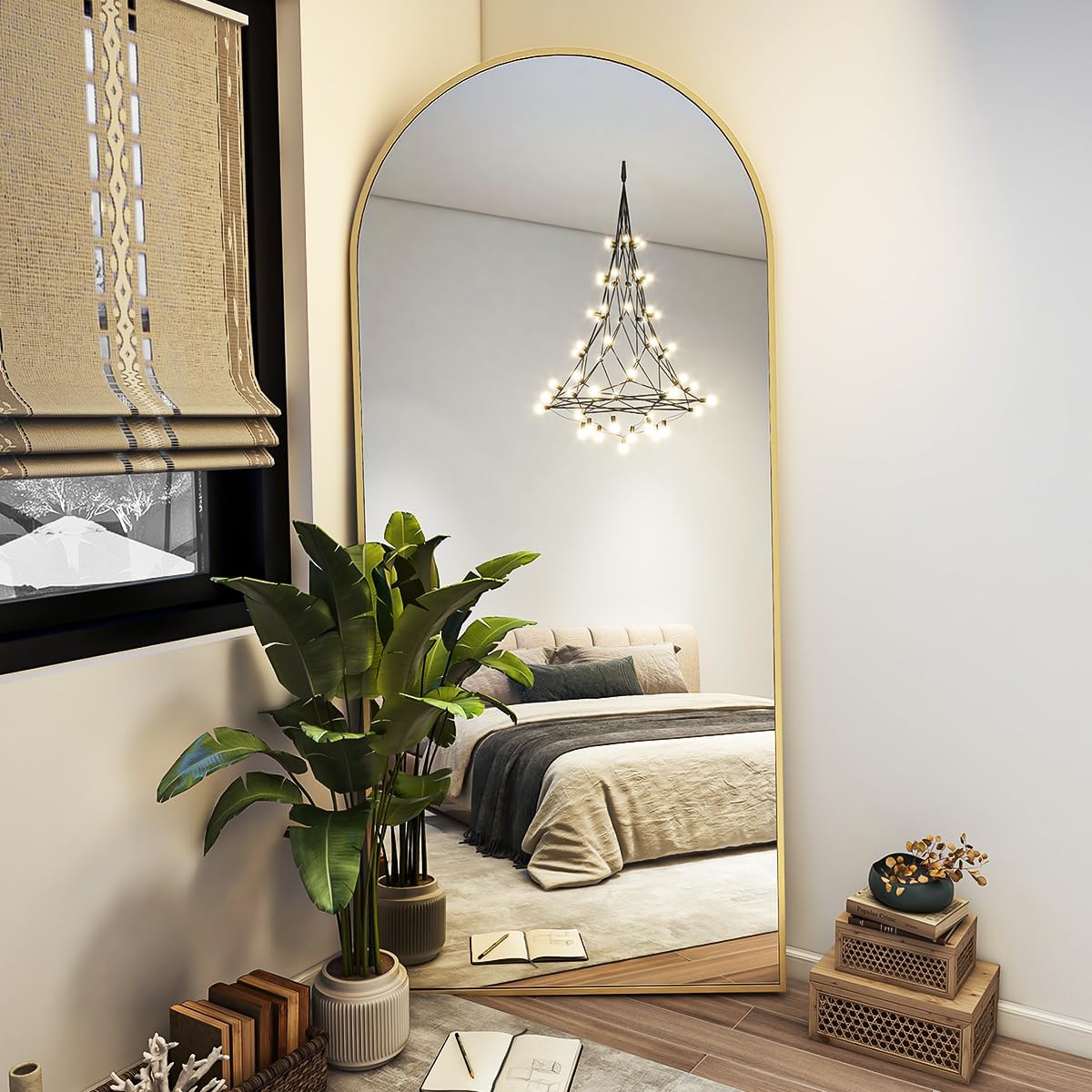 Arch Floor Mirror, Full Length Mirror Wall Mirror Hanging or Leaning Arched-Top Full Body Mirror with Stand for Bedroom, Dressing Room