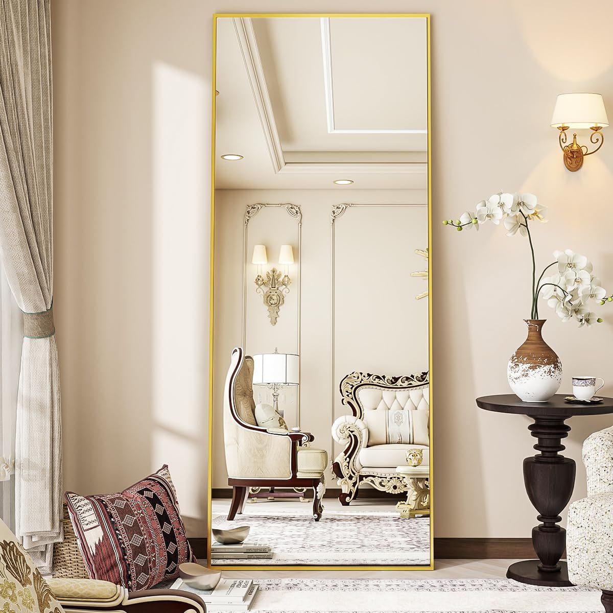 Full Length Mirror, Standing Hanging or Leaning Against Wall Floor Mirrors Body Dressing Wall-Mounted for Living Room, Bedroom with Aluminum Alloy Thin Frame