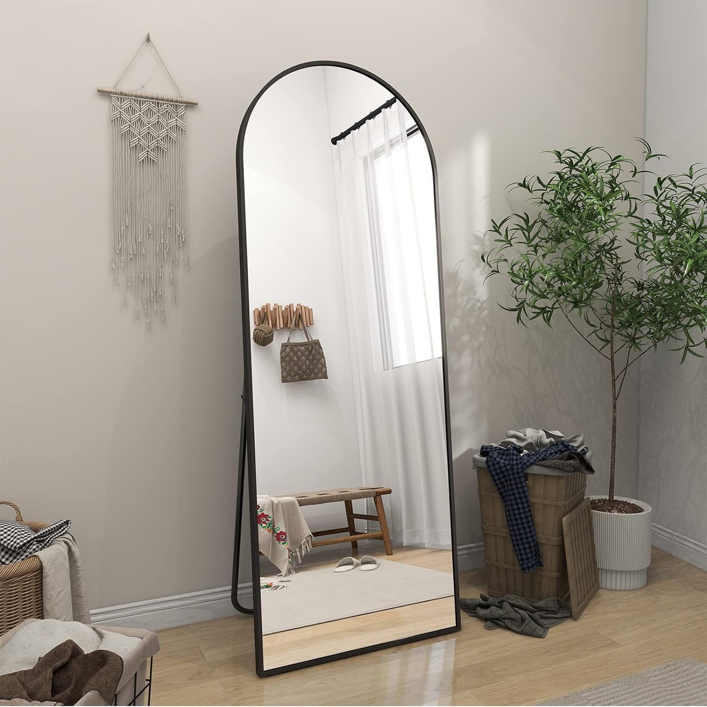 Arch Floor Mirror, Full Length Mirror Wall Mirror Hanging or Leaning Arched-Top Full Body Mirror with Stand for Bedroom, Dressing Room