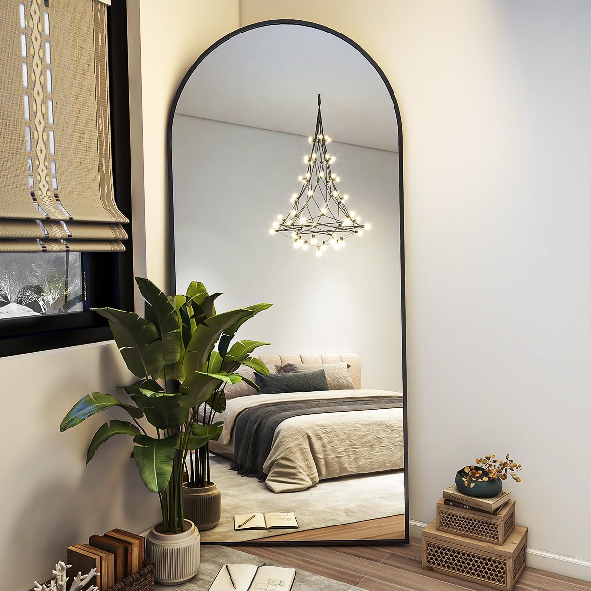 Arch Floor Mirror, Full Length Mirror Wall Mirror Hanging or Leaning Arched-Top Full Body Mirror with Stand for Bedroom, Dressing Room