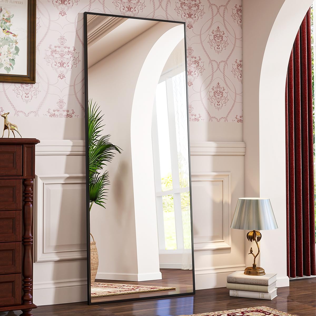 Full Length Mirror, Standing Hanging or Leaning Against Wall Floor Mirrors Body Dressing Wall-Mounted for Living Room, Bedroom with Aluminum Alloy Thin Frame