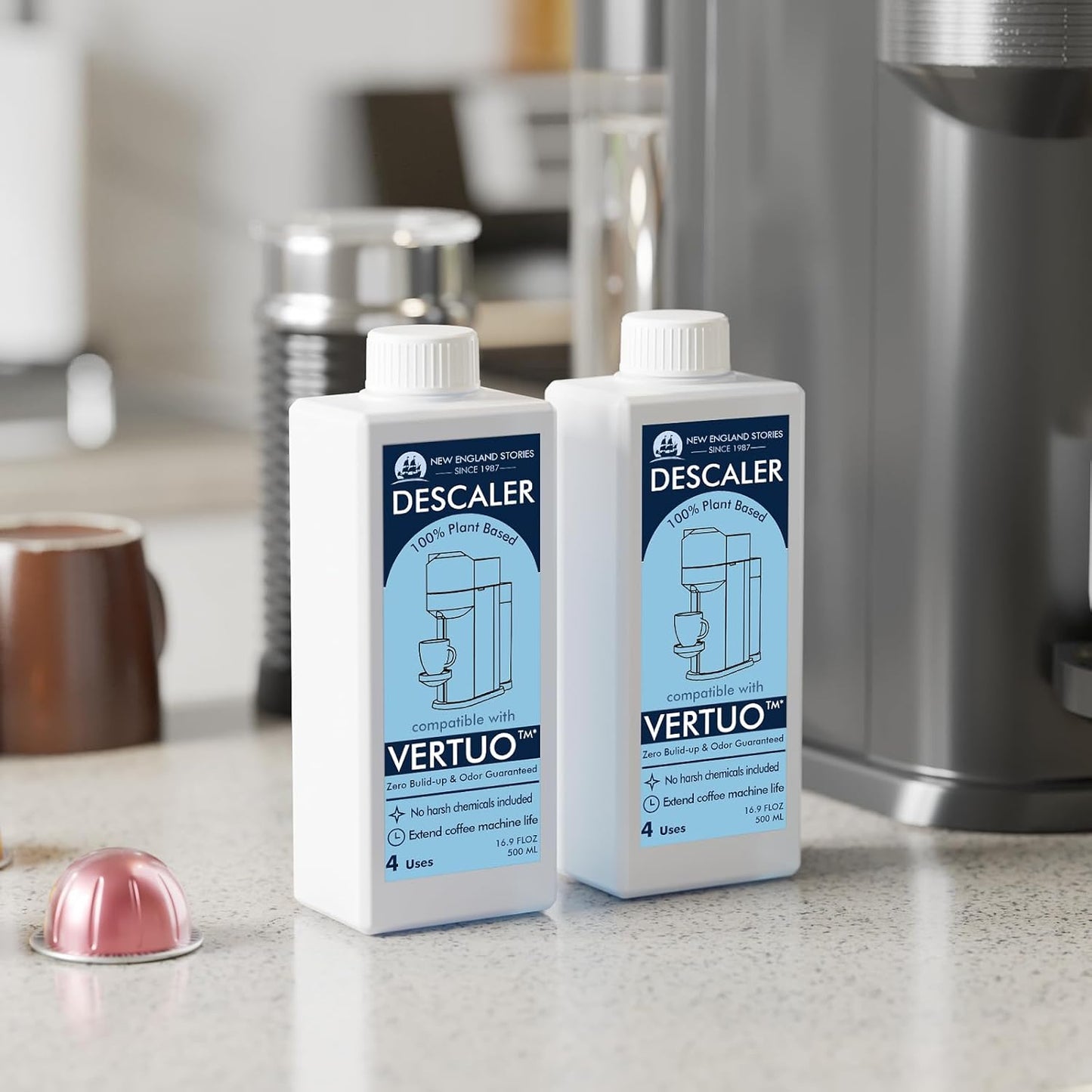 Nespresso-Compatible Descaling Solution – 2 Bottles, 8 Uses – Works with All Models for Deep Coffee Machine Cleaning
