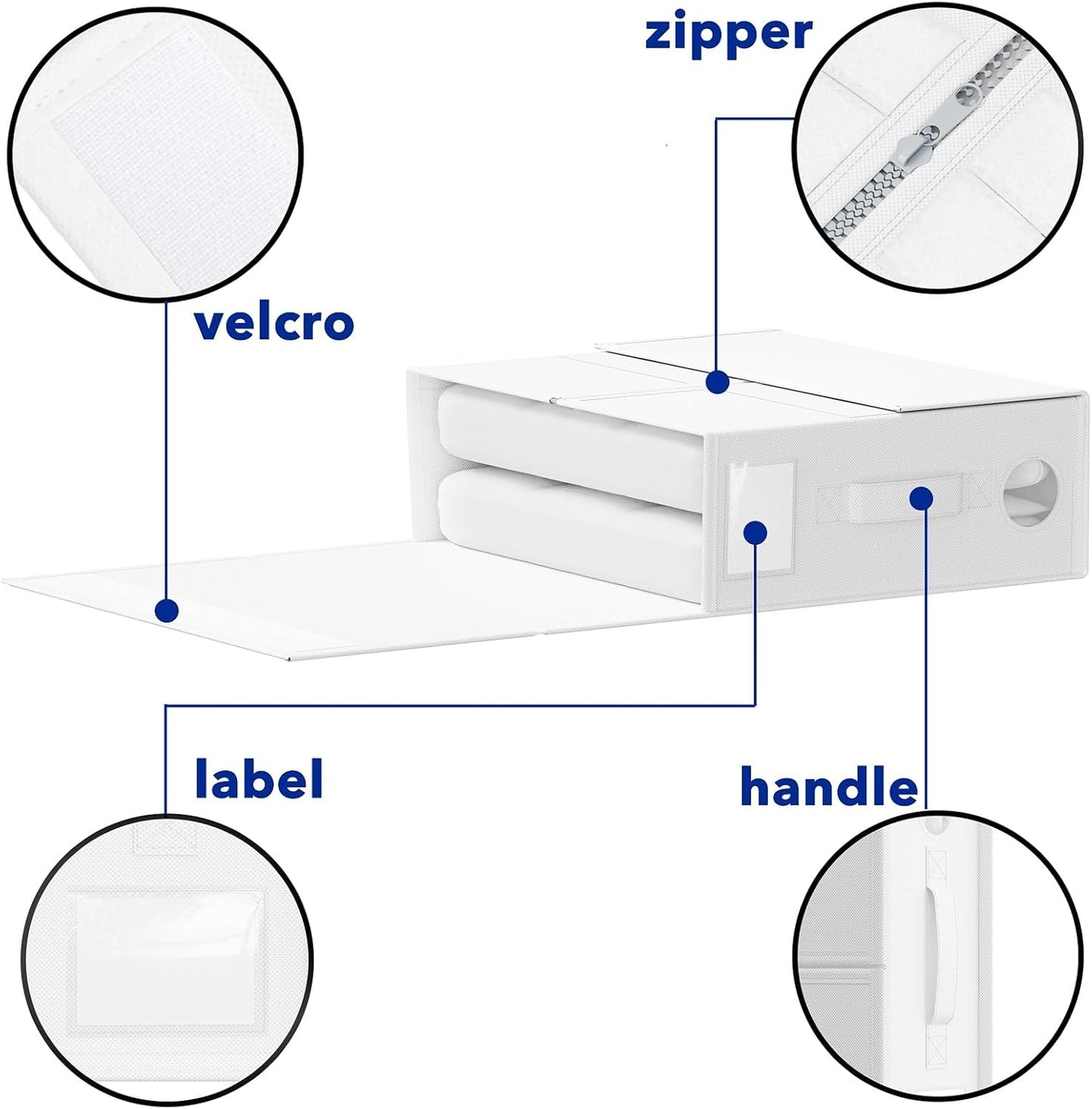 4-Pack Bed Sheet Storage Boxes – Foldable Organizers for Sheets, Duvet Covers & Pillows (White, Circle Window)