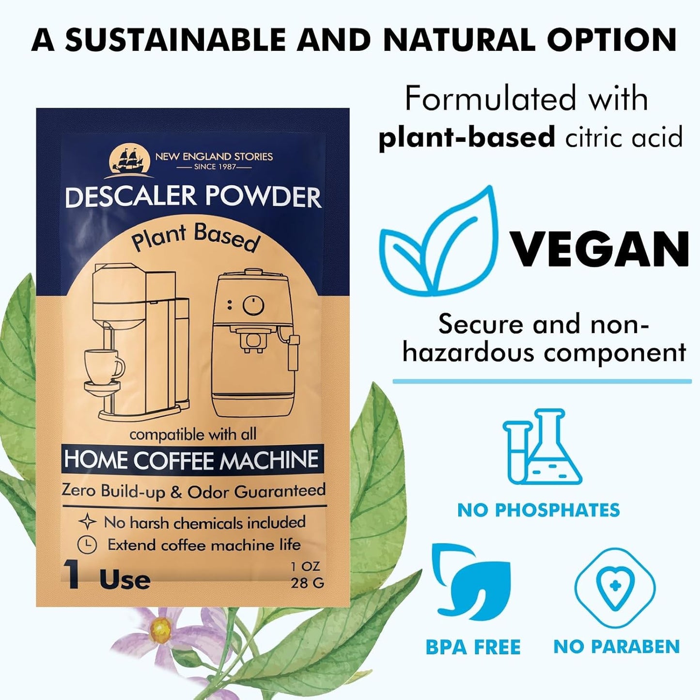 Descaling Powder (4 Uses) – Removes Scale for Coffee & Espresso Machines, Compatible with Keurig, Breville, Nespresso, Delonghi, Ninja