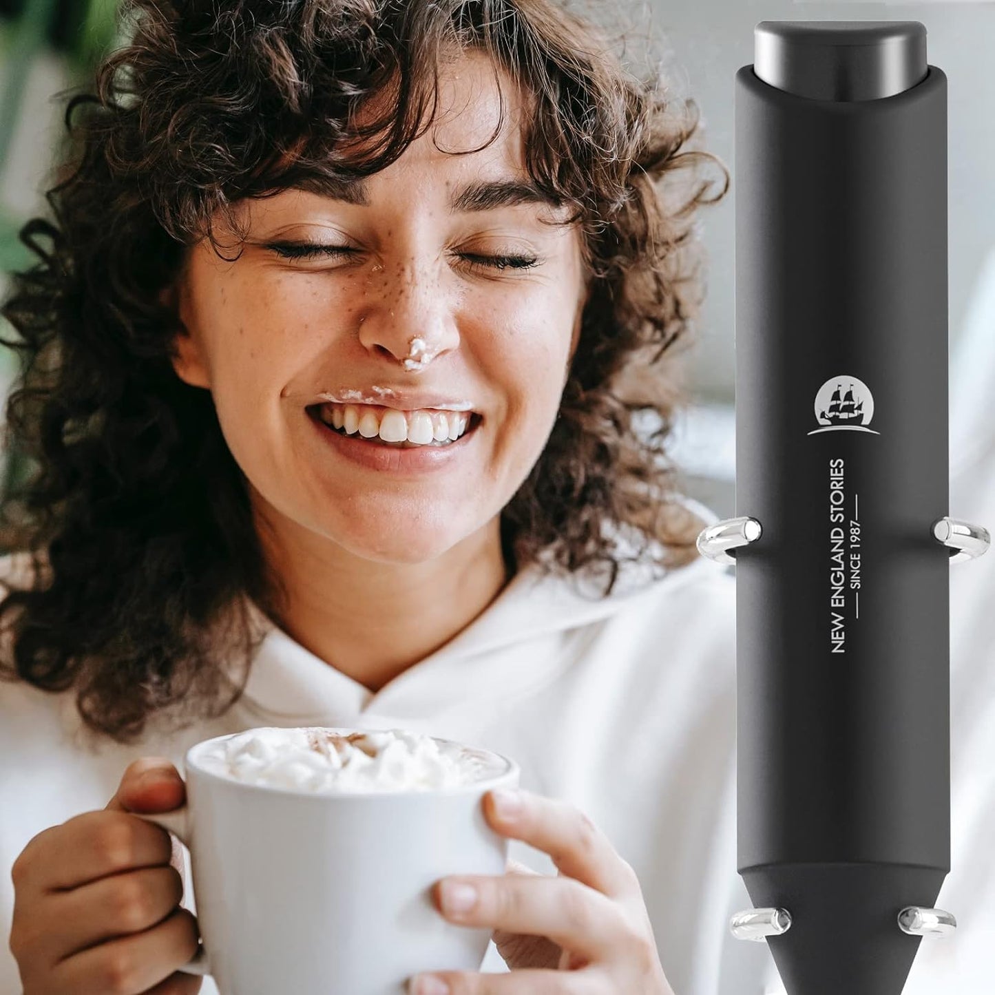 Powerful Milk Frother Mini Handheld Foam Maker for Coffee Whisk Drink , Cappuccino, Latte, Matcha, Hot Chocolate, No Stand Black