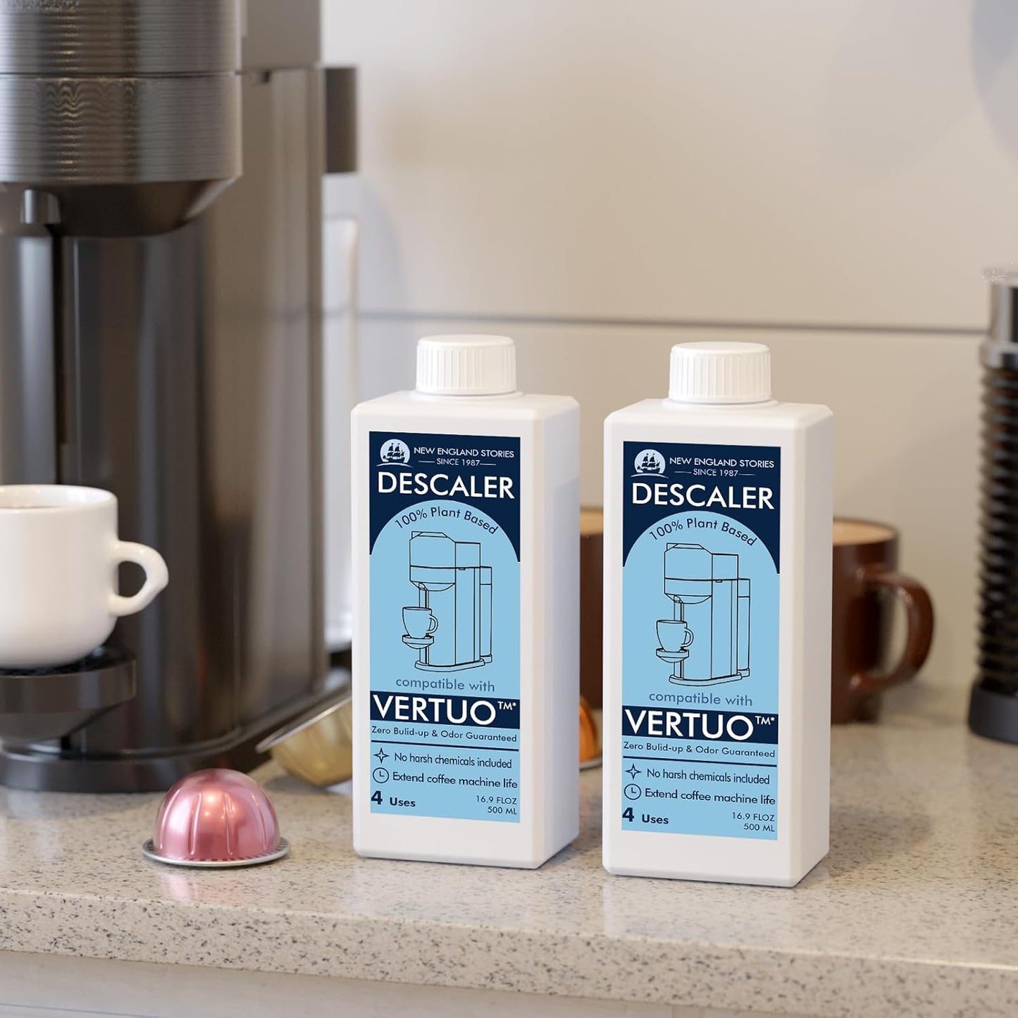 Nespresso-Compatible Descaling Solution – 2 Bottles, 8 Uses – Works with All Models for Deep Coffee Machine Cleaning
