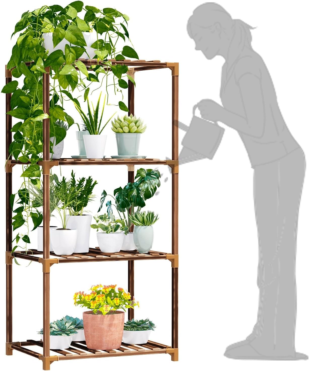 4-Tier Wooden Plant Stand for Indoor/Outdoor Use, Perfect for Living Room, Patio, or Balcony - Supports Multiple Plants, Ideal Gift for Plant Lovers