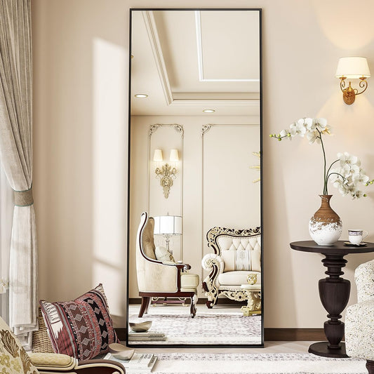 Full Length Mirror, Standing Hanging or Leaning Against Wall Floor Mirrors Body Dressing Wall-Mounted for Living Room, Bedroom with Aluminum Alloy Thin Frame
