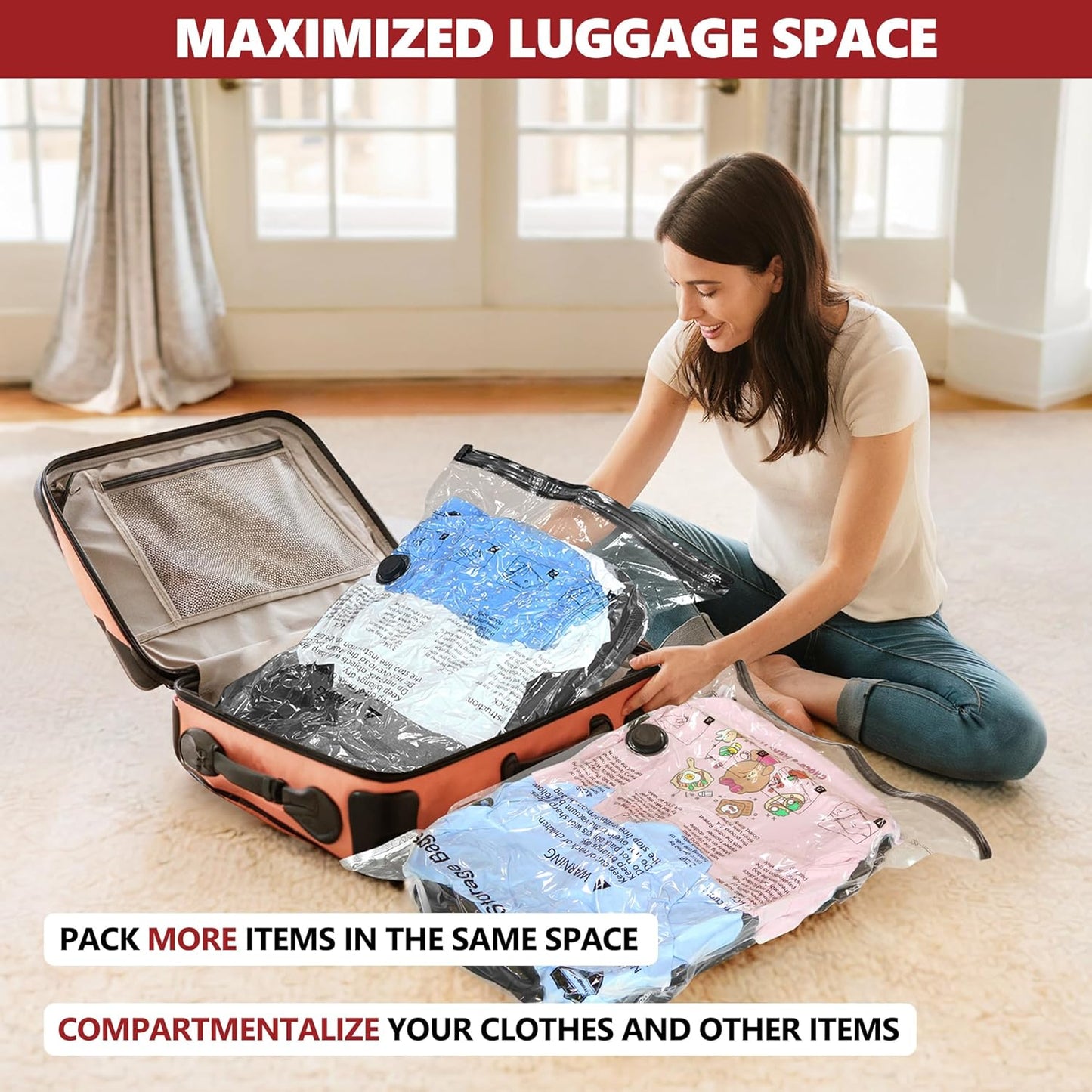 Travel Vacuum Bags for Luggage with Portable Electric Pump, 12 Combo (4L/4M/4S) Packing Seal Bags for Clothing Suitcase Backpack, Space Saver Compression Clothes Storage Bags