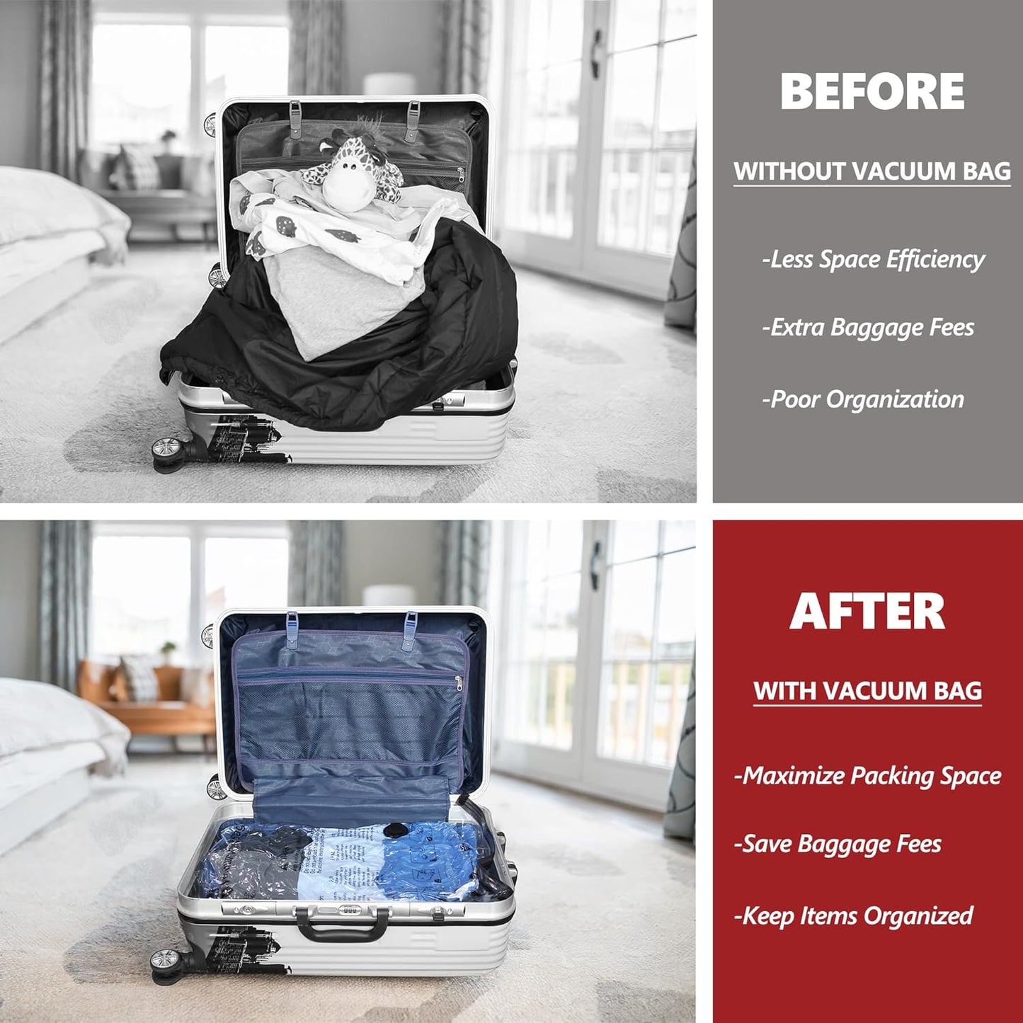 Travel Vacuum Bags for Luggage with Portable Electric Pump, 12 Combo (4L/4M/4S) Packing Seal Bags for Clothing Suitcase Backpack, Space Saver Compression Clothes Storage Bags