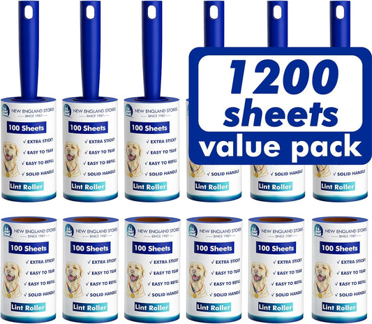 1200-Sheet Lint Roller Set – 6 Upgraded Handles + 6 Refills, Extra Sticky Pet Hair Remover for Clothes, Furniture & Carpet