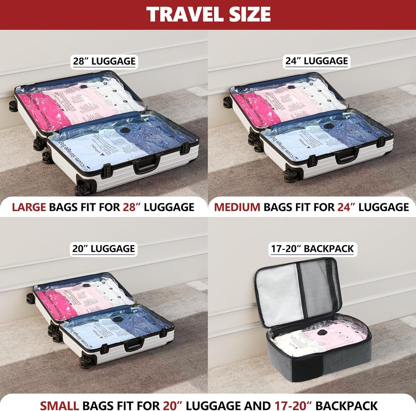 Travel Vacuum Bags for Luggage with Portable Electric Pump, 12 Combo (4L/4M/4S) Packing Seal Bags for Clothing Suitcase Backpack, Space Saver Compression Clothes Storage Bags
