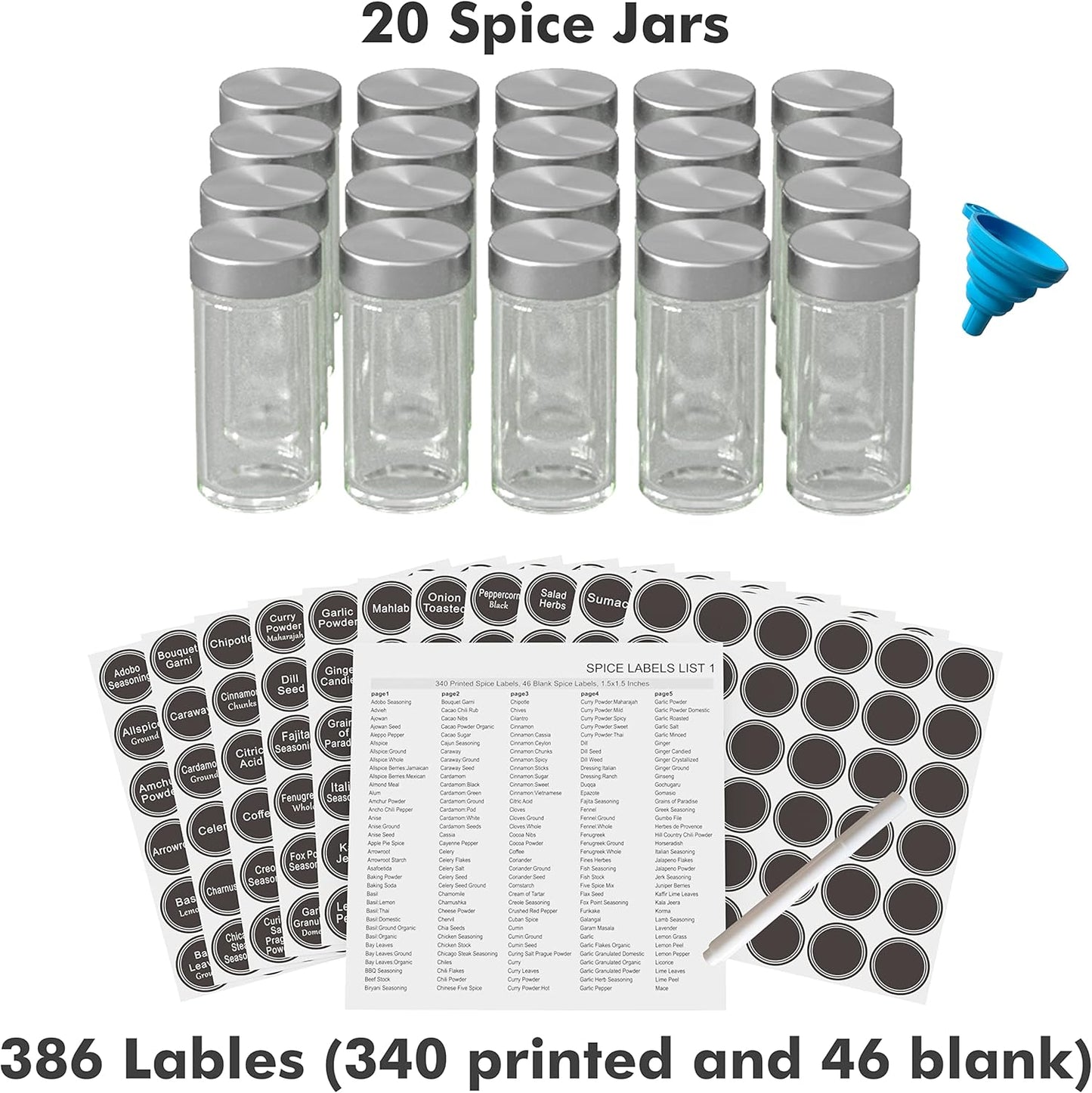20-Jar Rotating Spice Rack – Space-Saving Kitchen Organizer with 386 Labels