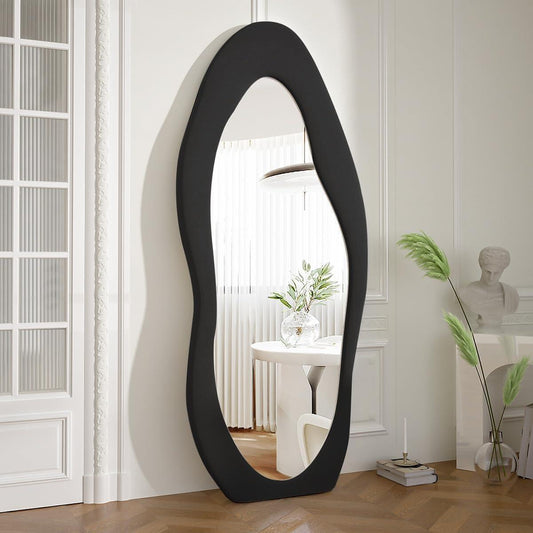 Oversized Flannel Cloud Floor Mirror with Stand, Full Body Freely Standing Mirror for Bedroom, Living Room, Hanging or Against The Wall, Black