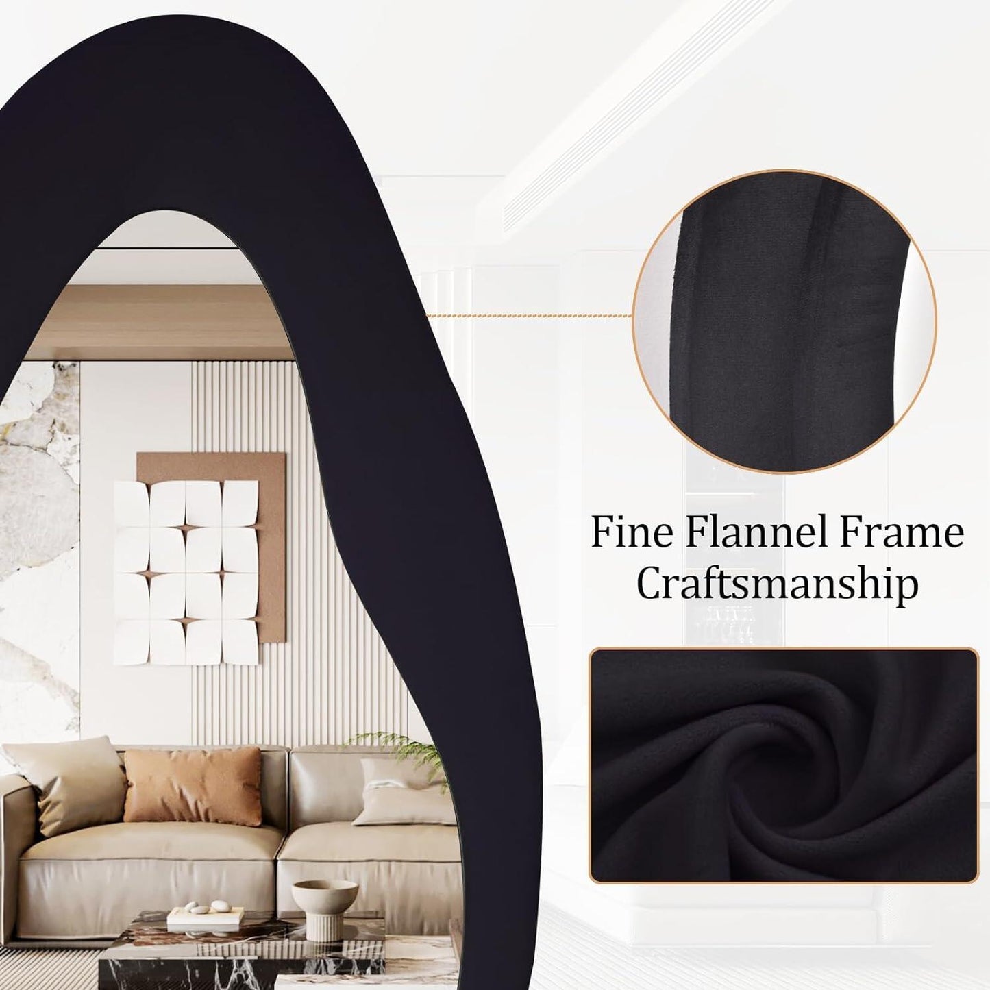 Oversized Flannel Cloud Floor Mirror with Stand, Full Body Freely Standing Mirror for Bedroom, Living Room, Hanging or Against The Wall, Black