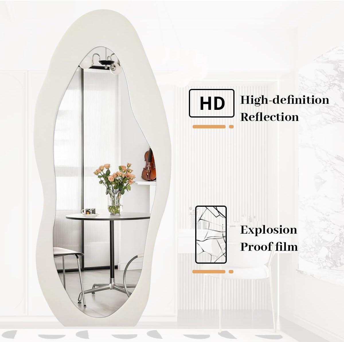 Oversized Flannel Cloud Floor Mirror with Stand, Full Body Freely Standing Mirror for Bedroom, Living Room, Hanging or Against The Wall, White