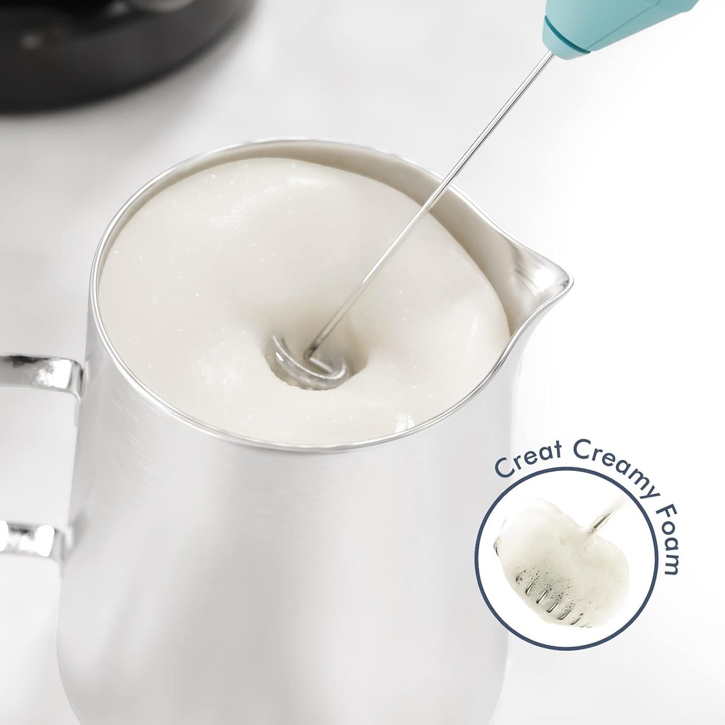 Powerful Milk Frother Handheld Foam Maker, Mini Whisk Drink Mixer for Coffee, Cappuccino, Latte, Matcha, Hot Chocolate, NO Stand, Aqua