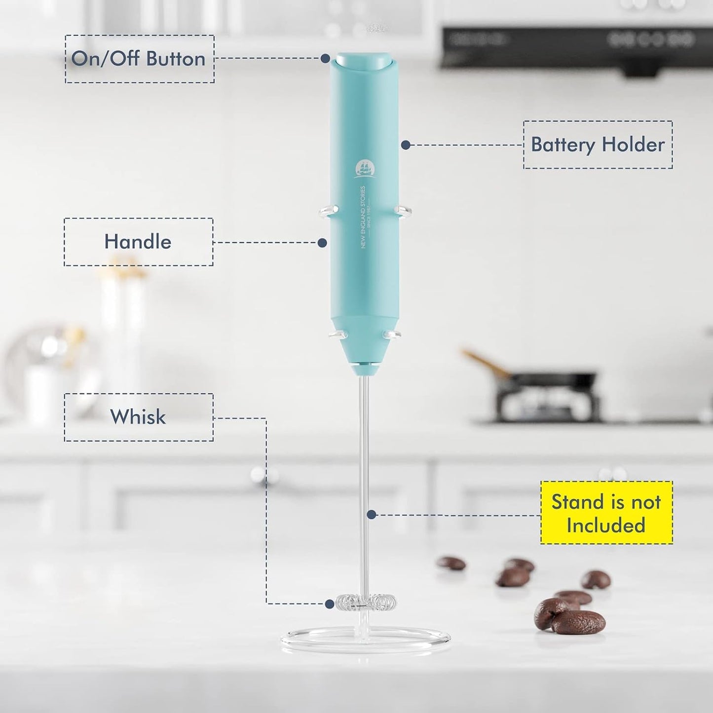 Powerful Milk Frother Handheld Foam Maker, Mini Whisk Drink Mixer for Coffee, Cappuccino, Latte, Matcha, Hot Chocolate, NO Stand, Aqua