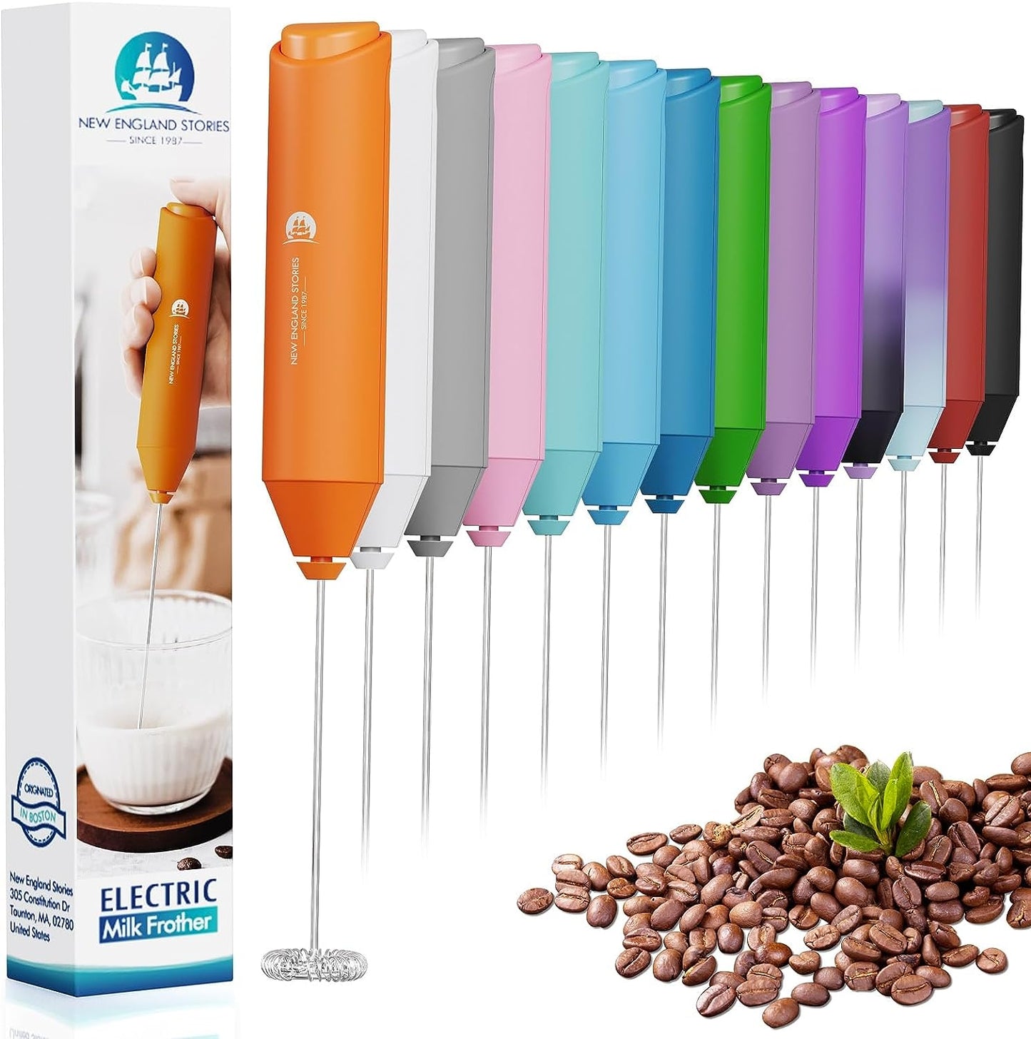 Powerful Milk Frother Handheld Foam Maker, Mini Whisk Drink Mixer for Coffee, Cappuccino, Latte, Matcha, Hot Chocolate, No Stand, Coral