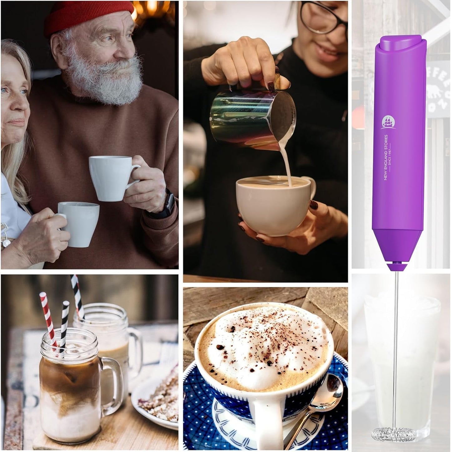 Powerful Milk Frother Handheld Foam Maker, Mini Whisk Drink Mixer for Coffee, Cappuccino, Latte, Matcha, Hot Chocolate, No Stand, Dark Orchid