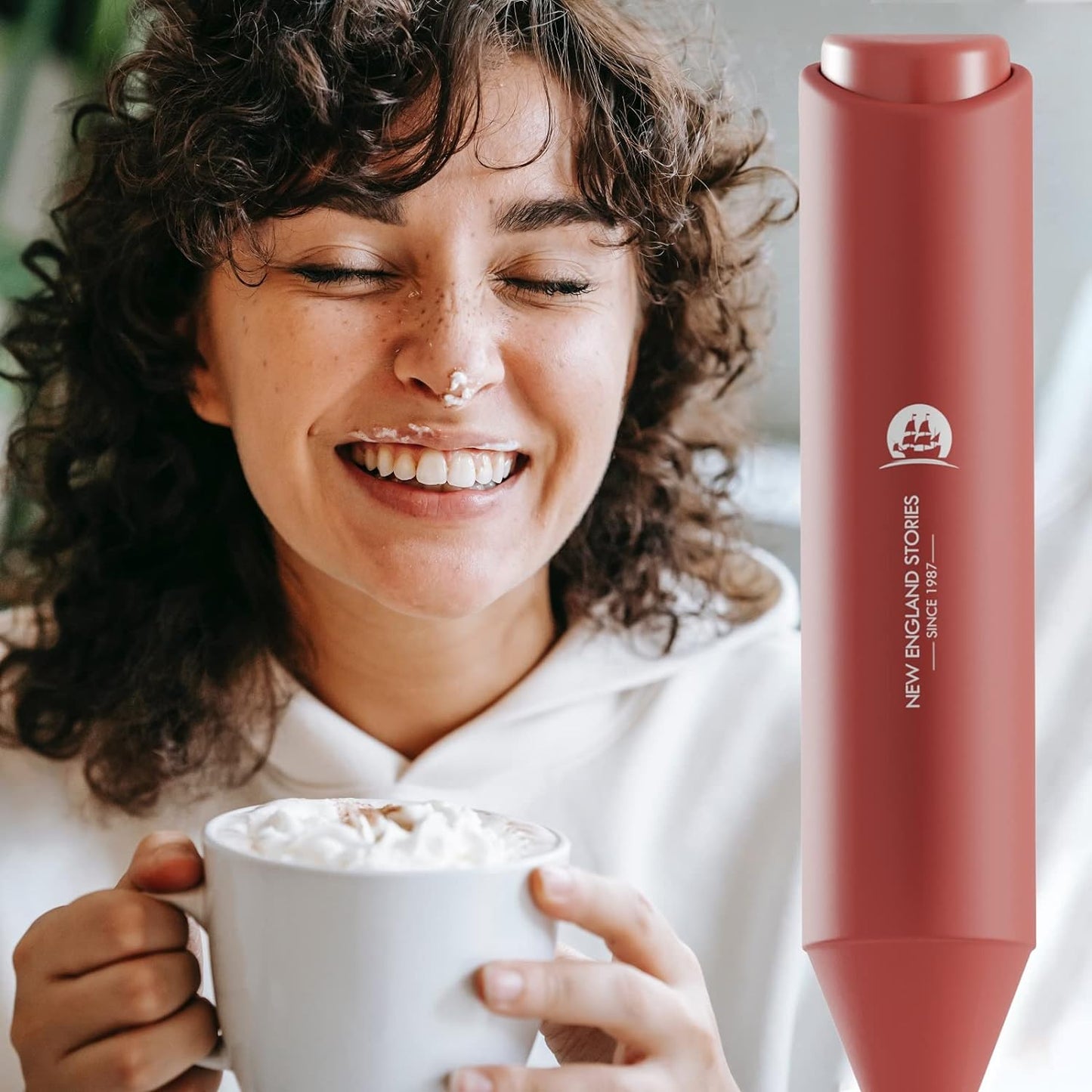 Powerful Milk Frother Handheld Foam Maker, Mini Whisk Drink Mixer for Coffee, Cappuccino, Latte, Matcha, Hot Chocolate, No Stand, Red