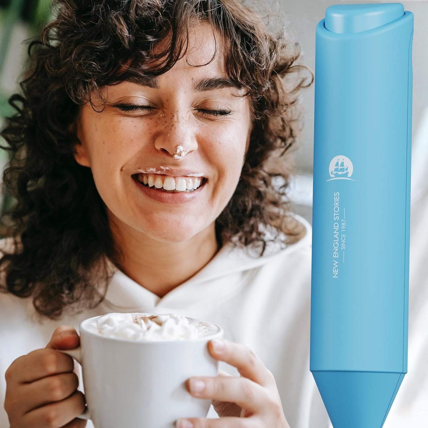 Powerful Milk Frother Handheld Foam Maker, Mini Whisk Drink Mixer for Coffee, Cappuccino, Latte, Matcha, Hot Chocolate, No Stand, Sky Blue