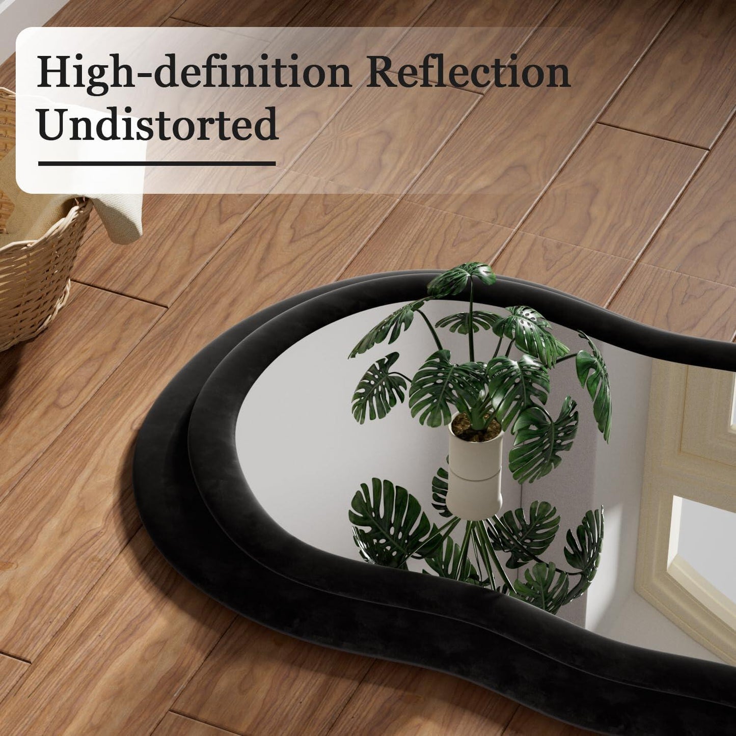 Wavy-A Irregular Mirror Full Length, Full Body Freely Standing Mirror for Bedroom, Living Room, Hanging or Against The Wall, Black