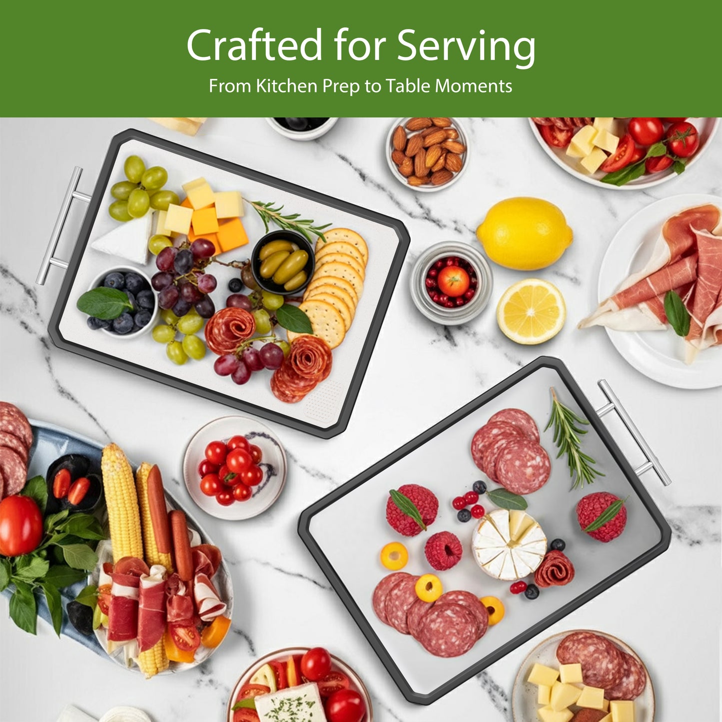 Titanium Cutting Board, Double Sided Cutting Board for Kitchen, 16 * 11 inch Dishwasher Safe Chopping Board, Titanium and Food-Grade Wheat Straw PP