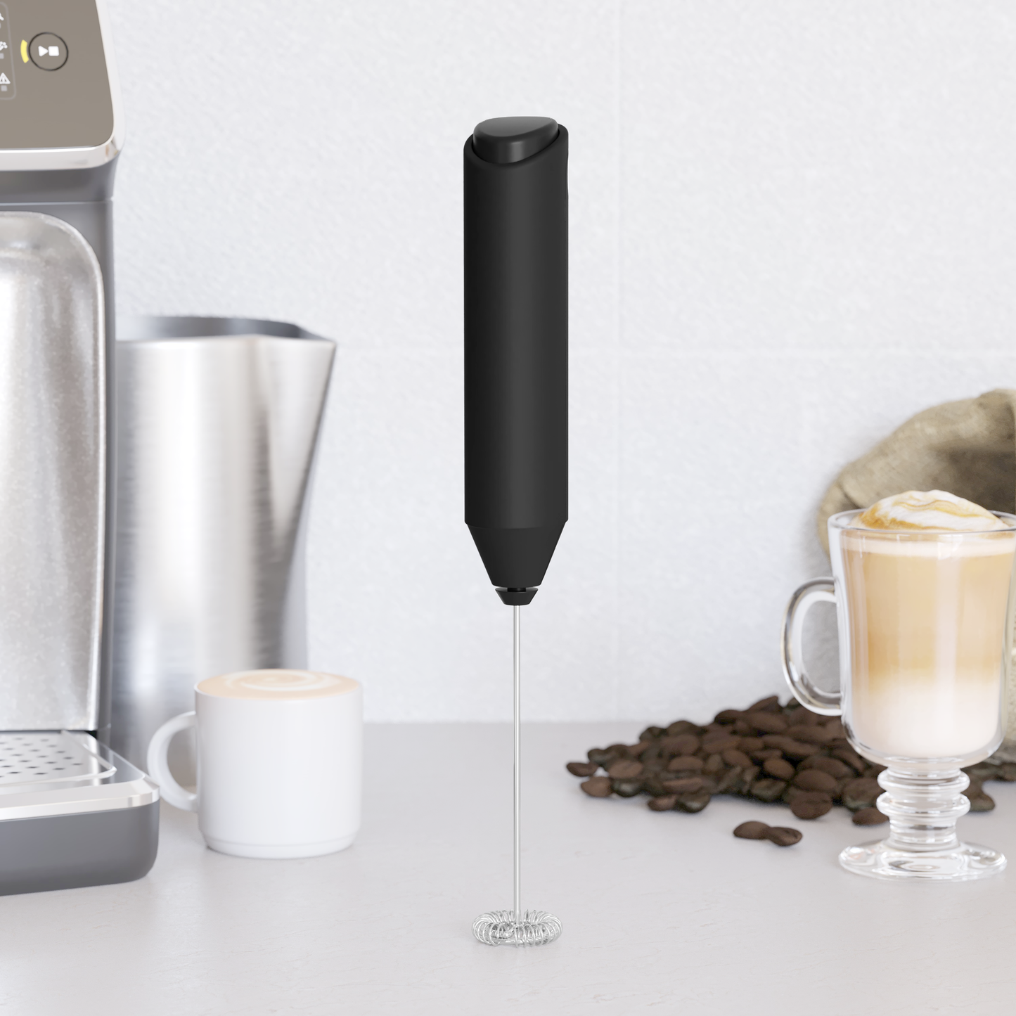 Powerful Milk Frother Mini Handheld Foam Maker for Coffee Whisk Drink , Cappuccino, Latte, Matcha, Hot Chocolate, No Stand Black