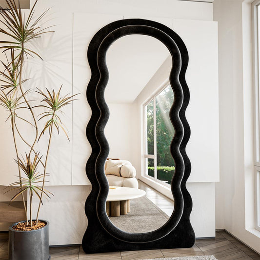 Wavy-A Irregular Mirror Full Length,  Full Body Freely Standing Mirror for Bedroom, Living Room, Hanging or Against The Wall, Black