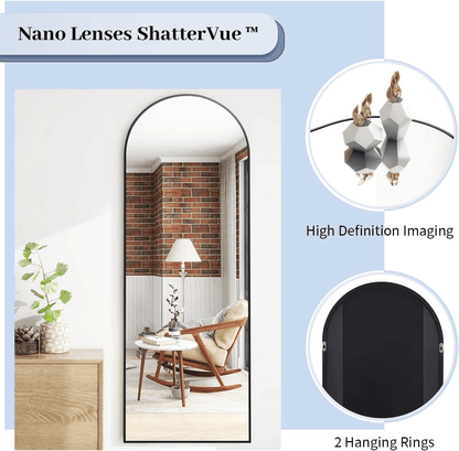 Arch Floor Mirror, Full Length Mirror Wall Mirror Hanging or Leaning Arched-Top Full Body Mirror with Stand for Bedroom, Dressing Room, Black